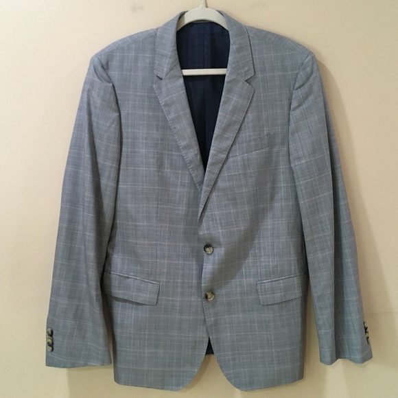 Hugo Boss Sport Blazer Men Size 42R Silk Wool Plaid Grey Coat Suit Jacket